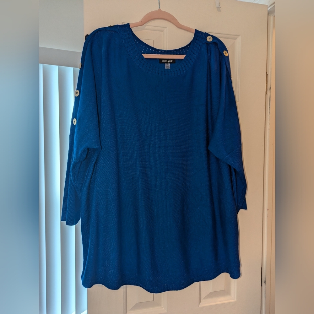 Cable & Gauge Royal Blue Sweater Top with Button Details